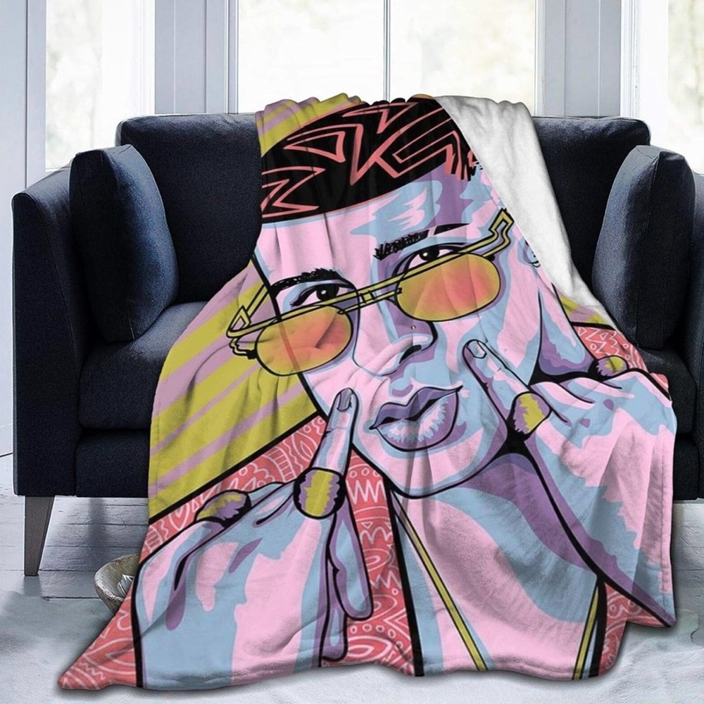 Bad Bunny Graphic Throw Blanket 60x80